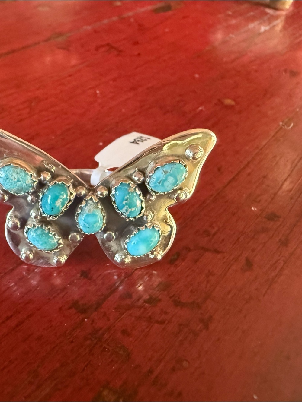 Sterling Silver White Water Turquoise Butterfly Statement Ring Adjustable to 9. - Picture 3 of 5